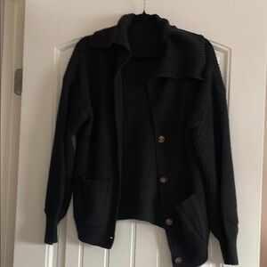 Black Ribbed Cardigan with Button Details